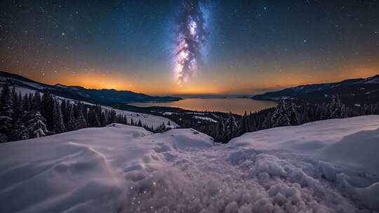 雪山星空湖泊自然景观