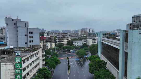 江门港口一路航拍城市道路建筑风光