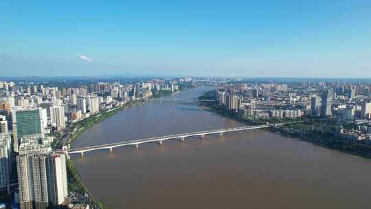 中国株洲夏季湘江航拍