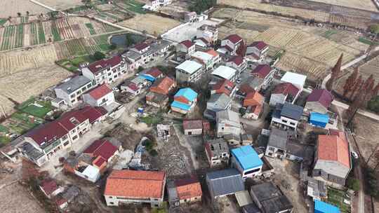 乡村全景俯瞰房屋农田景象