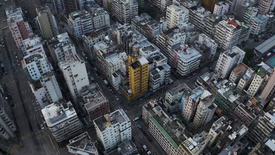 香港市中心老街区全景航拍4k视频素材模板下载