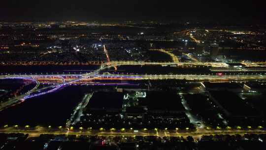 江苏城市夜景交通航拍