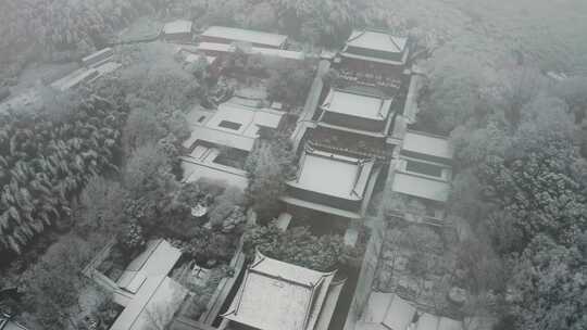 杭州雪景风光法喜寺下雪空镜