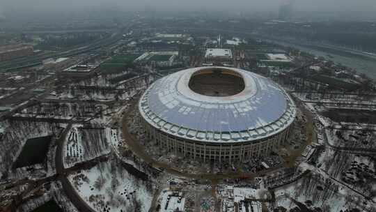 冬季城市雪景鸟瞰全景