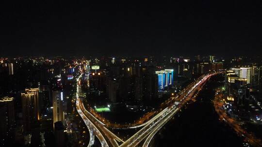 航拍河南郑州城市夜景