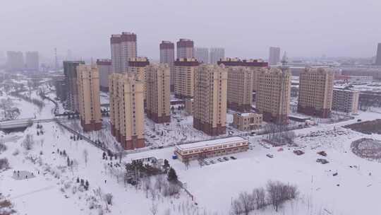 冬季鹤岗城市空镜航拍