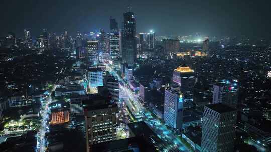 原创航拍印尼城市雅加达天际线夜景风光