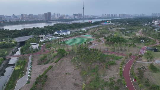 洛阳城市地标落日交通经济发展航拍