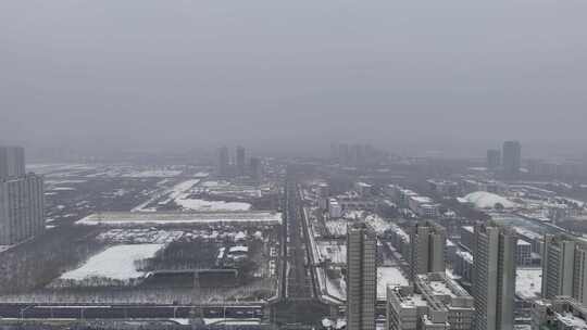 航拍城市雪景 石家庄 交通