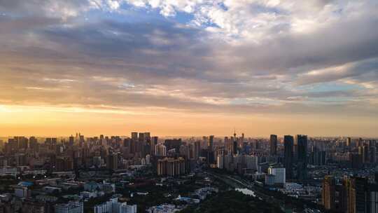 成都城市全景夕阳晚霞