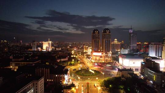 哈尔滨城市夜景航拍