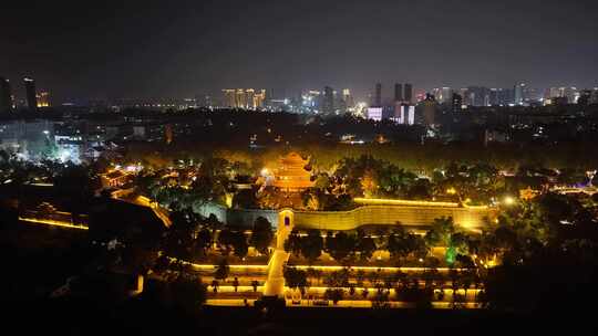 湖南岳阳楼江南名楼夜景航拍