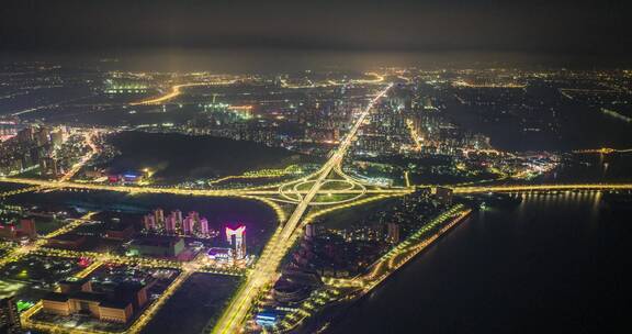 大湾区珠海金湾航空新城立交夜景航拍延时