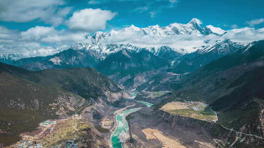 西藏林芝南迦巴瓦峰航拍大气延时风景