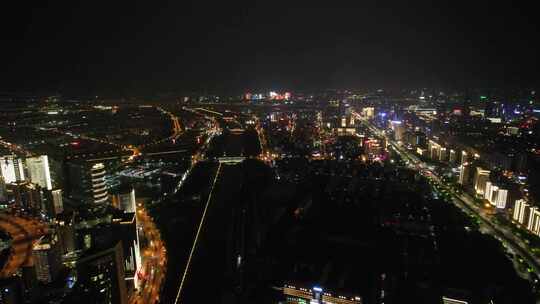 河南郑州城市夜景灯光航拍