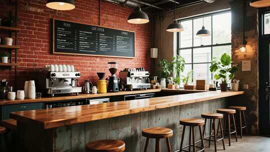 咖啡馆吧台及咖啡机场景