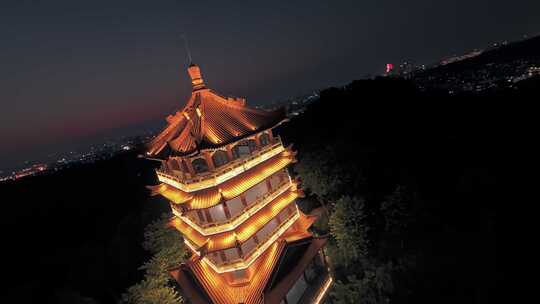 广州麓湖鸿鹄楼夜景穿越机航拍高清4K视频