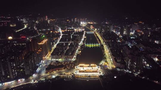 航拍南雄城市夜景