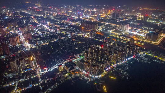 广西贵港夜景航拍延时视频素材模板下载
