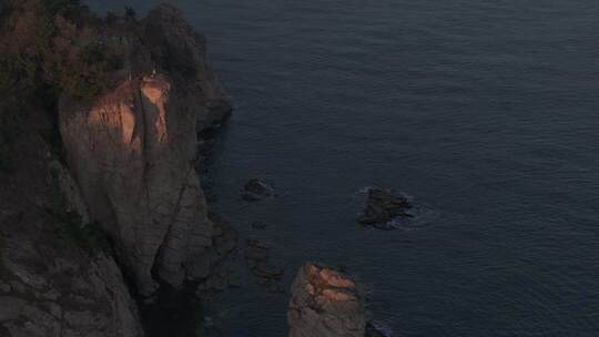 滨海崖壁 夕阳观景航拍