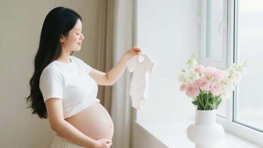 孕妇抚腹期待新生命温馨场景