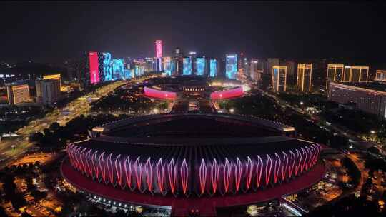 济南夜景 济南奥体中心 航拍济南视频素材模板下载