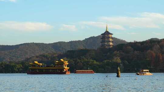 杭州西湖雷峰塔日落风光