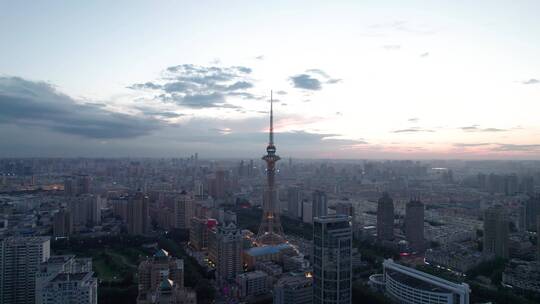 哈尔滨城市风光夜景航拍