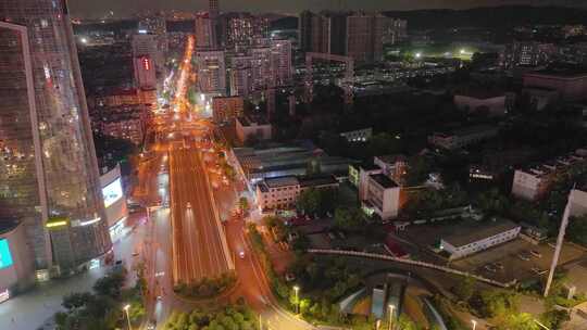 湖北武汉光谷国际广场航拍夜晚夜景车流交通