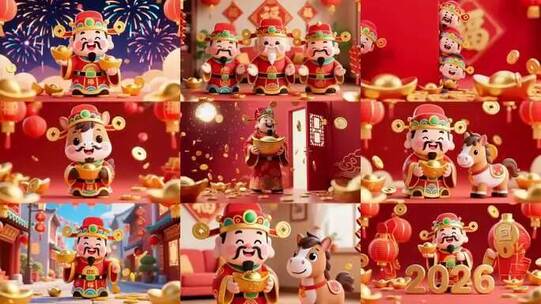 新年春节财神送福2026卡通动画素材高清在线视频素材下载