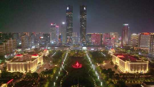 江西南昌红谷滩区秋水广场夜晚夜景航拍城市