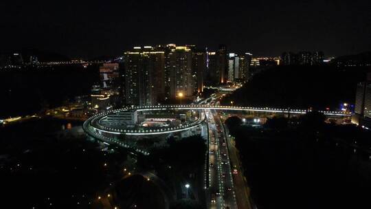 福建厦门城市交通夜景航拍