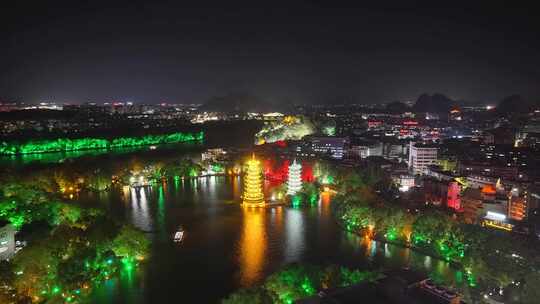 广西桂林日月塔夜景航拍