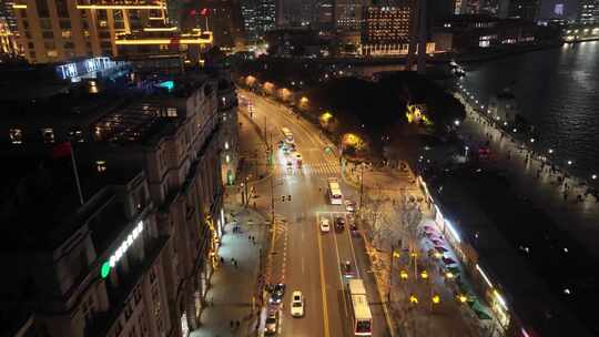 上海夜景航拍外滩南京东路黄浦区城市夜晚风