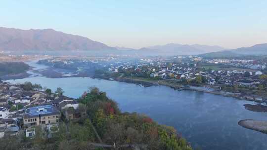 航拍安徽宣城泾县桃花潭风景区老街村庄