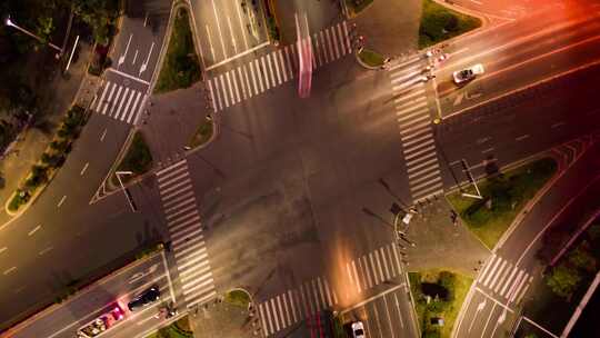 城市夜景车流街道马路全景航拍延时交通建筑