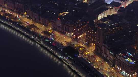 上海浦西外滩夜景航拍