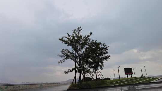 杭州钱塘江沿江乌云密布下暴雨延时摄影