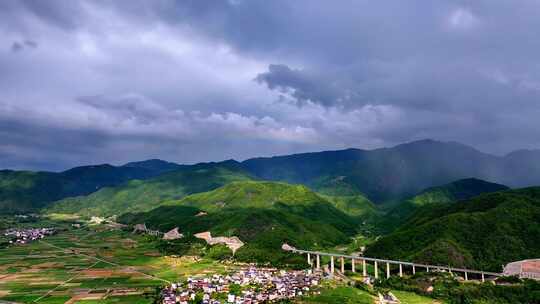 航拍 新农村 村庄稻田