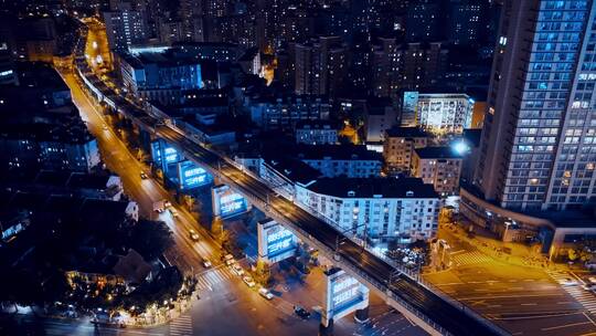 虹口区足球场夜景延时航拍