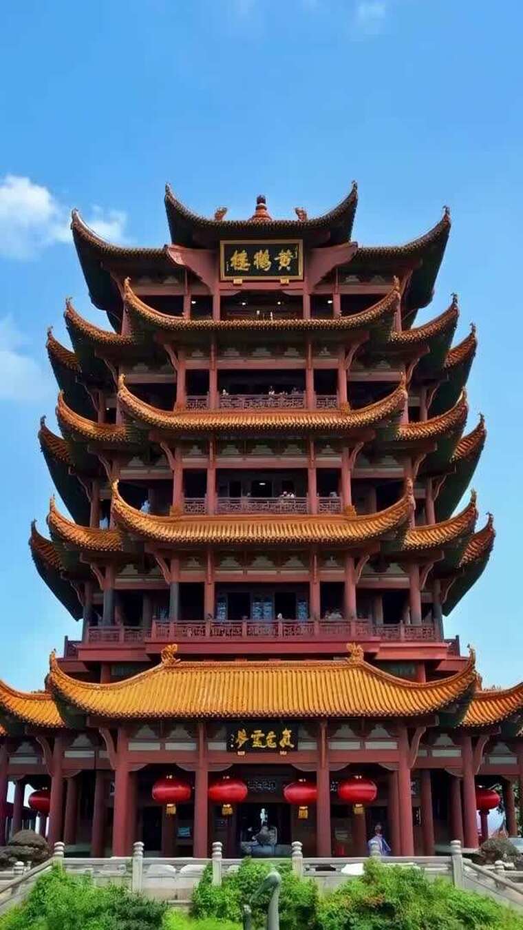 【竖屏】武汉地标黄鹤楼建筑风光