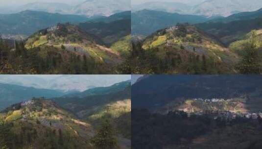云南山区光影变化里的大山村寨高清在线视频素材下载