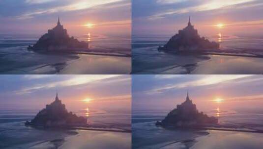 日出中的小岛建筑剪影高清在线视频素材下载