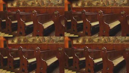 教堂内部的板凳高清在线视频素材下载