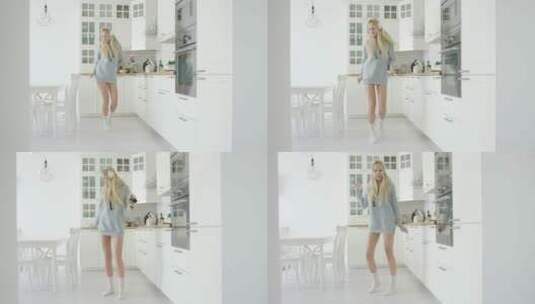 跳舞的女人在厨房高清在线视频素材下载