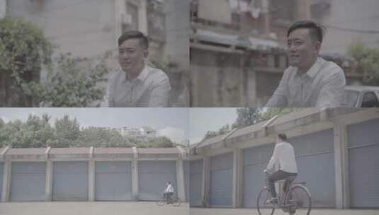 4K男子骑着二八自行车穿梭在老街高清在线视频素材下载