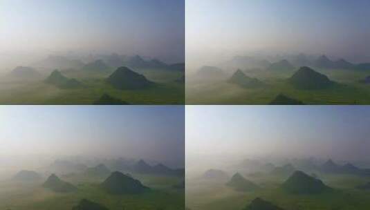 云南罗平金鸡峰平流雾航拍高清在线视频素材下载