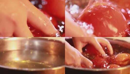 【镜头合集】一盆清水浸泡清洗西红柿高清在线视频素材下载
