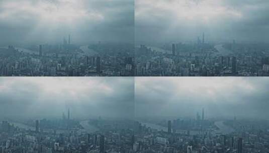 上海浦西阴天全景航拍高清在线视频素材下载