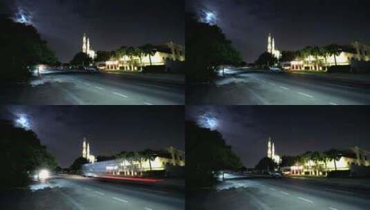 夜间明亮的汽车灯光高清在线视频素材下载